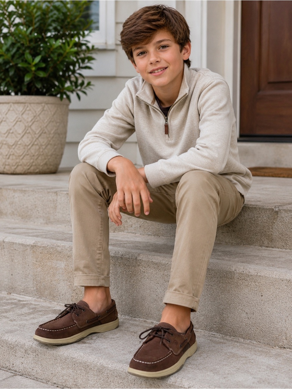 Sperry Brown Kids Boat Shoes with Cream Sole